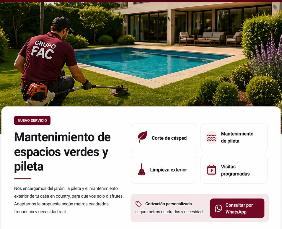 Mantenimiento de espacios verdes y pileta